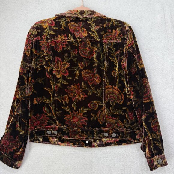 Sundance Jacket Womens Small Brown Red Floral Velvet Silk Blend Trucker Lined - Picture 5 of 7